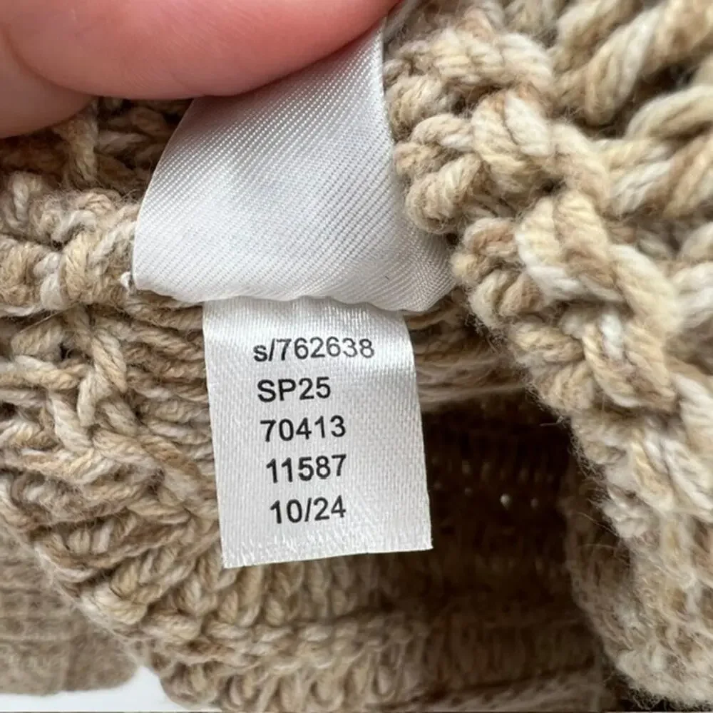 LOFT Chunky Knit Cardigan Sweater Womens L Oatmeal Beige Gold Buttons Cottage